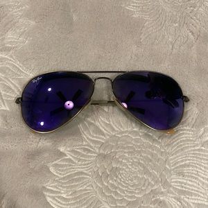 Purple aviator ray-ban sunglasses with black ray-ban case.